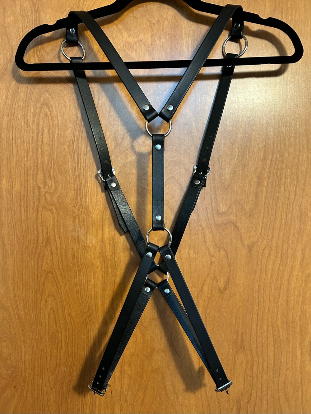 Handcrafted Adjustable Cowhide Leather Y Harness Black - Size XL